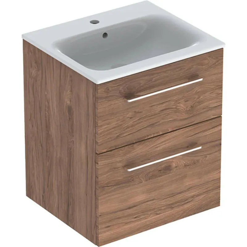 Geberit Selnova Square mosdószekrény, keskeny mosdóval, két fiókkal, 54x50 cm, feketedió hickory bevonat (501.234.00.1) Ajánlat