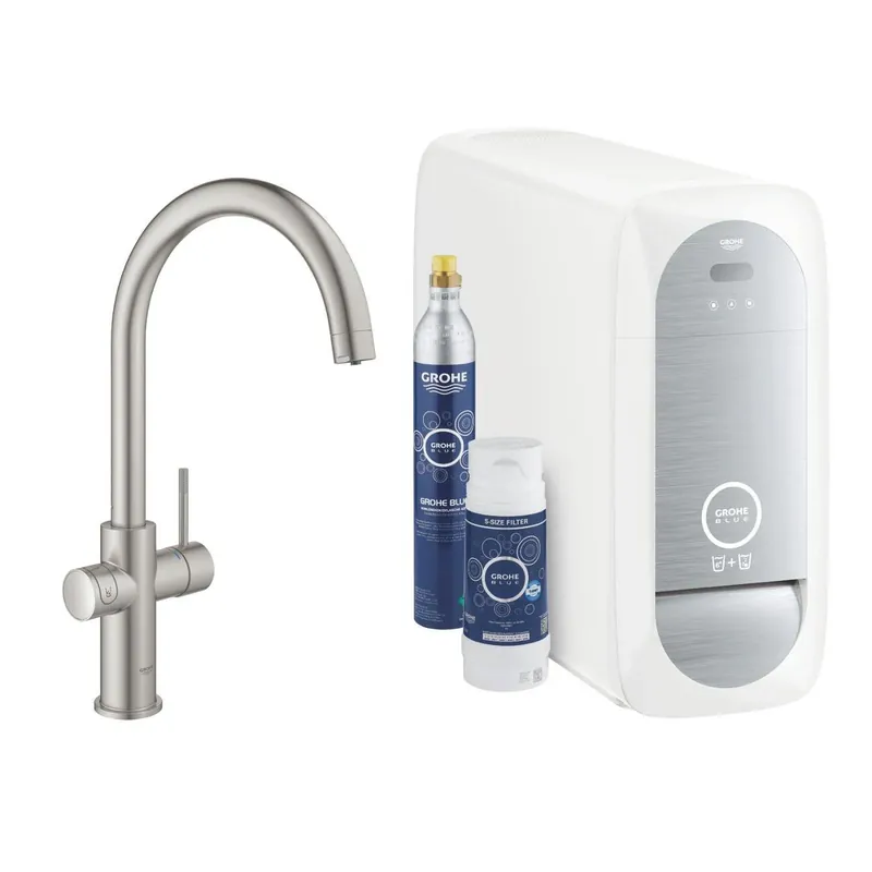 Grohe Blue Home C-kifolyós kezdőkészlet S-es méretű filterrel, szín: SuperSteel (31455DC1) Outlet