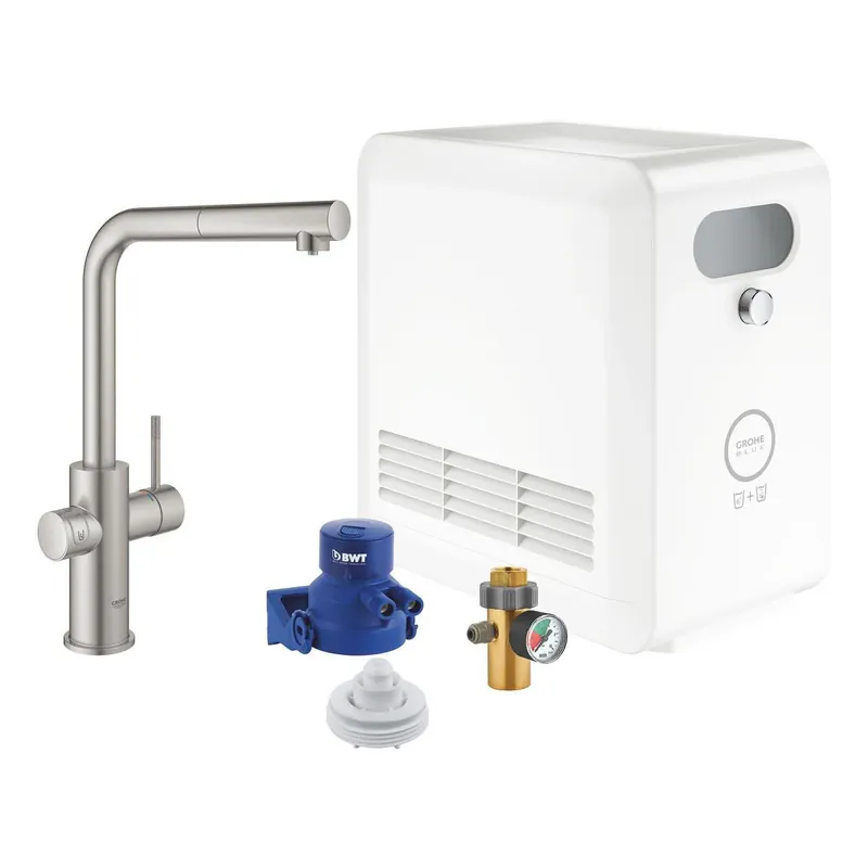 Grohe Blue Professional L-kifolyós kezdőkészlet kihúzható fejjel, szín: SuperSteel (31326DC2) Végkiárusítás