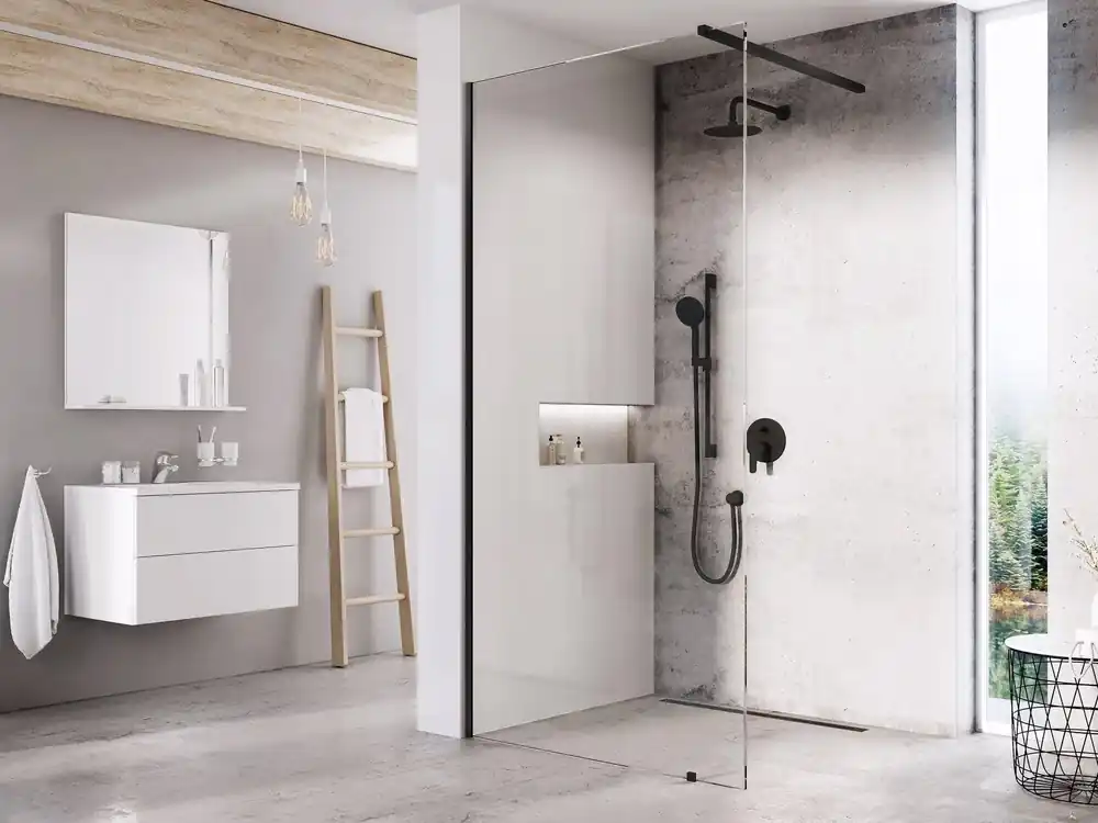 Ravak Walk In Wall szett - 160 zuhanykabin fekete+transparent, 1 merevítővel (GW9WS030SZ1) Szezonális akció