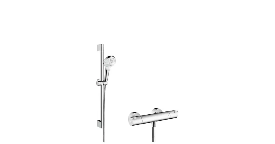 HANSGROHE Crometta zuhanyrendszer Vario 65 cm-es zuhanyrúddal és Ecostat 1001 CL termosztáttal, fehér/króm Rendeld meg most