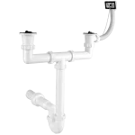 Azonnali szállítás Kétmedencés csőszifon 6/4", 1 túlfolyóval, 2 leeresztőszeleppel, Ø50 mm-es elfolyással