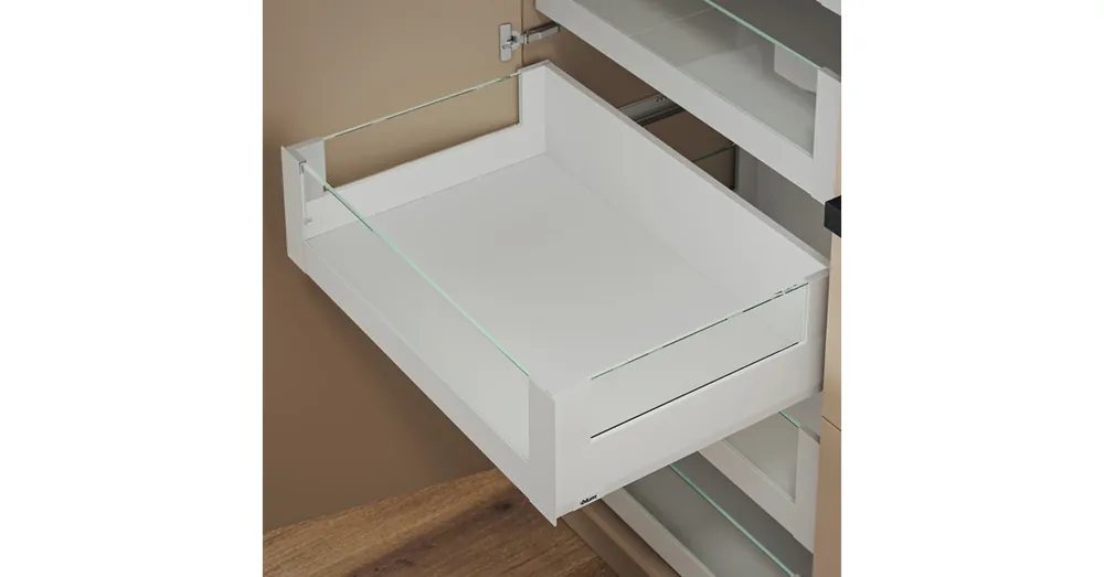 Blum MERIVOBOX fiókszett E magasságú BOXCOVER Belső fiók magas üveg előlappal 500mm Selyemfehér Olcsó