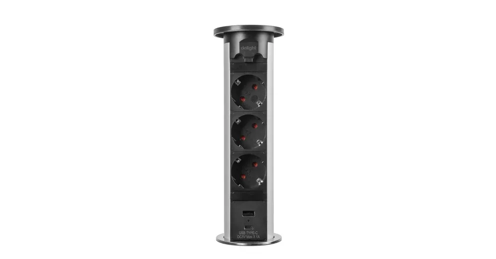 Legkelendőbb Munkalapba süllyeszthető Motoros elosztó 3-as 1,5m + 2USB Ezüst