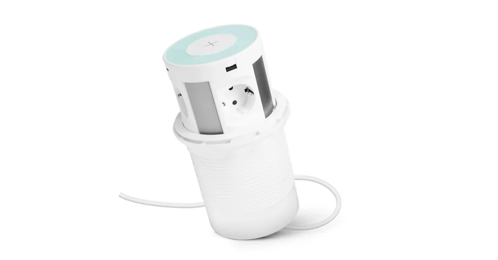 Olcsóbb Rejtett elosztó konnektor LIFT 4x230V + 2USB + 2xType-C + Vezeték nélküli töltés Fehér