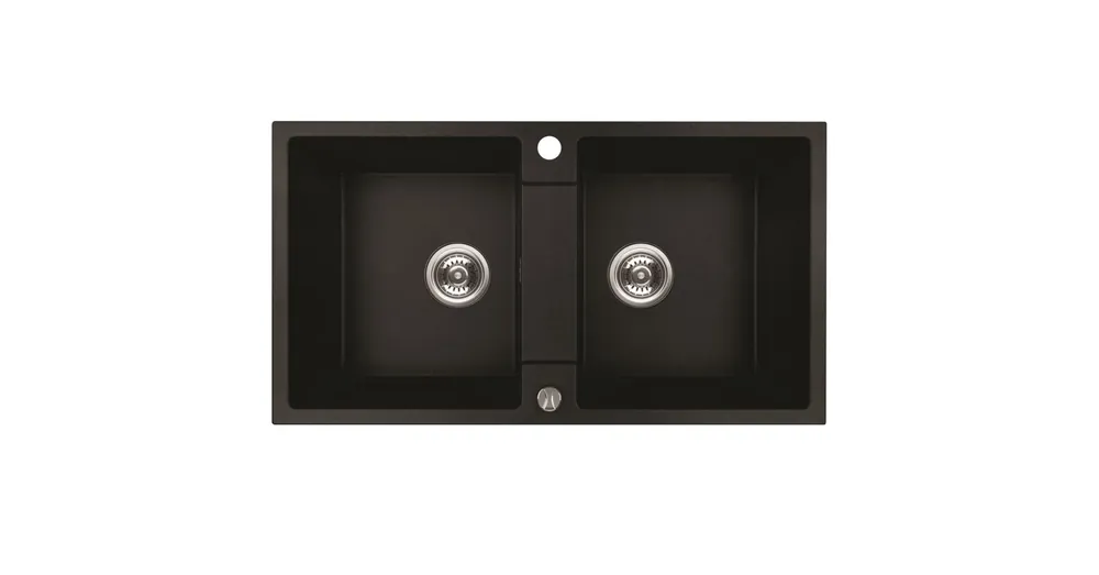 Azonnali szállítás RIO 2M kétmedencés gránit fekete mosogató szifonnal, 80x44x18,6 cm