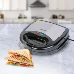 Biztonságos fizetés Szendvicssütő - 3 az 1-ben - 220-240V - 800W - ezüst/fekete