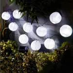 Árengedmény Szolár lampion fényfüzér - 10 db fehér lampion, hidegfehér LED - 2,5 m