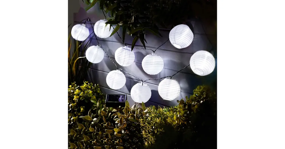Árengedmény Szolár lampion fényfüzér - 10 db fehér lampion, hidegfehér LED - 2,5 m