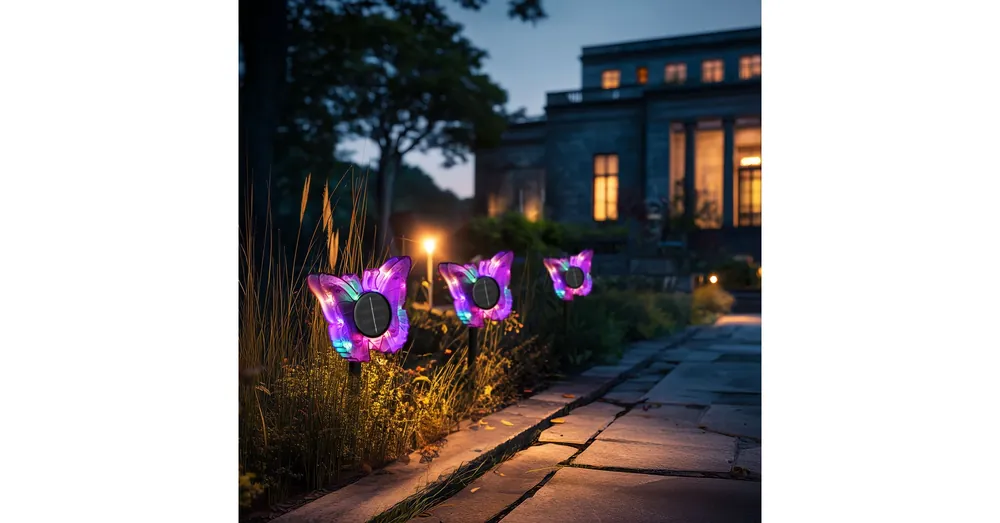 Népszerű Leszúrható szolár pillangó - lila - 13 x 6,5 x 35 cm - melegfehér + színes LED
