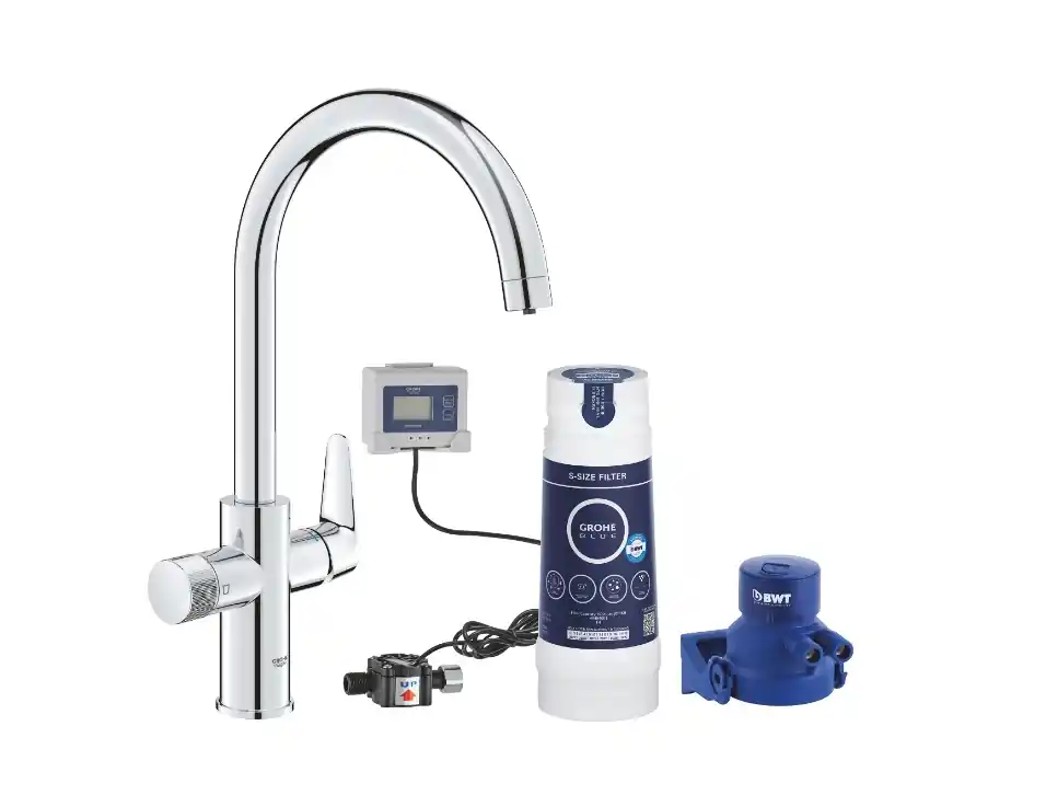 Árcsökkenés Grohe Blue Pure BauCurve Mosogató csaptelep S méretű filterrel, 30581000