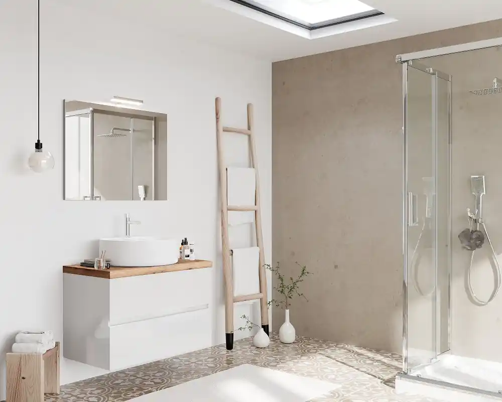 Expressz kézbesítés S-Due, City 80, fürdőszoba bútor pulttal 80 cm, tükör 80x60 cm, 2 fiókos, lámpa, fehér