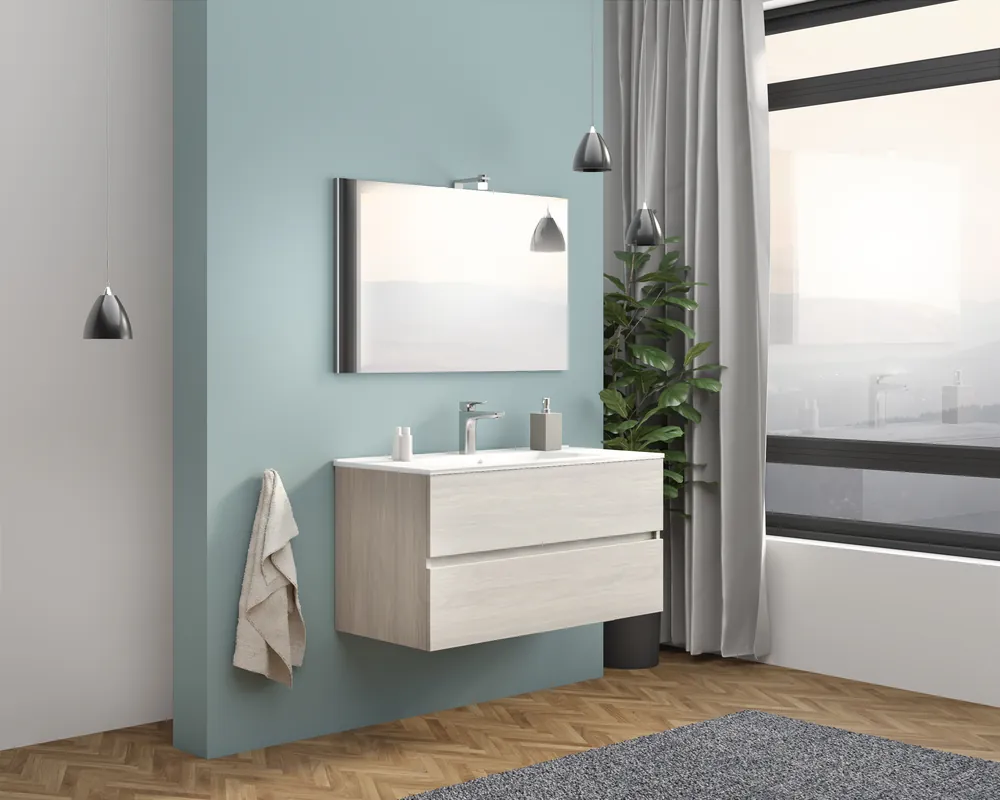 Szuper akció S-Due, Easy fürdőszoba bútor 100 cm, tükör 80x60 cm,LED világítás, szürkés tölgy, 101x117x46 EASY100/RG
