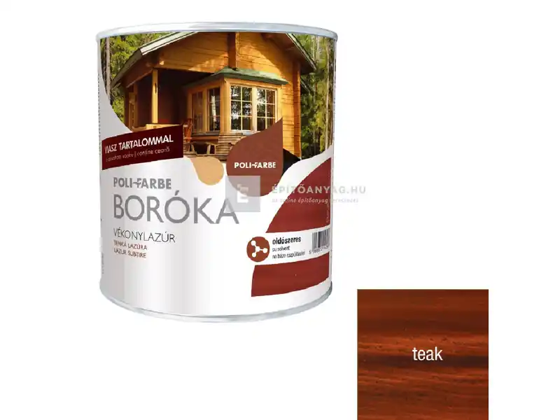 Gyors szállítás Poli-Farbe Boróka oldószeres vékonylazúr teak 0,75 l