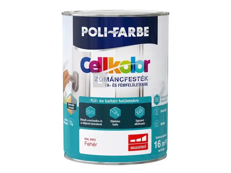 Utolsó esély Poli-Farbe Cellkolor magasfényű zománcfesték RAL 9003 fehér 5 l