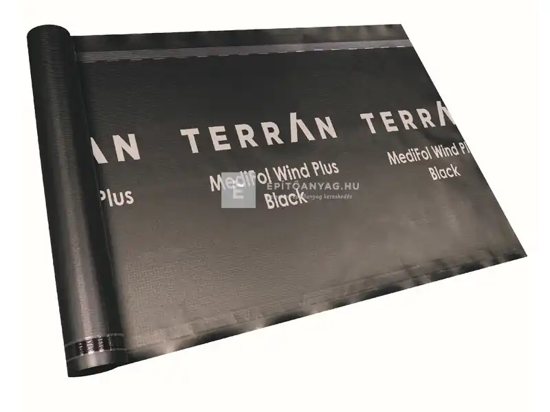Terrán MediFol Wind Plus Black páraáteresztő tetőfólia két ragasztósávval 140 g, 75 m2 Expressz szállítás