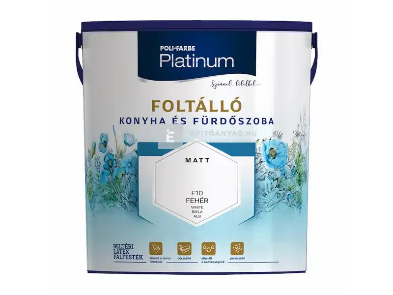 Poli-Farbe Platinum Foltálló konyha és fürdőszoba falfesték F10 fehér 2,5 l Legkelendőbb