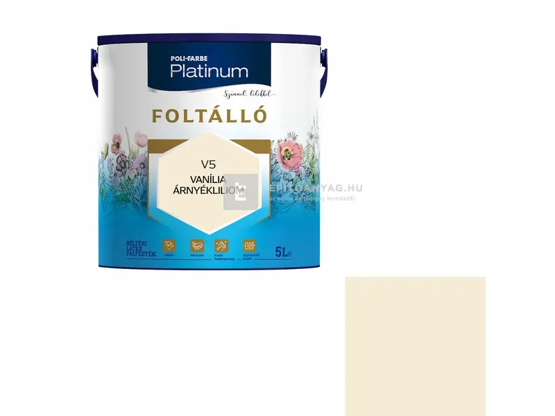 Kiárusítás Poli-Farbe Platinum Foltálló beltéri falfesték V5 vanília árnyékliliom 5 l