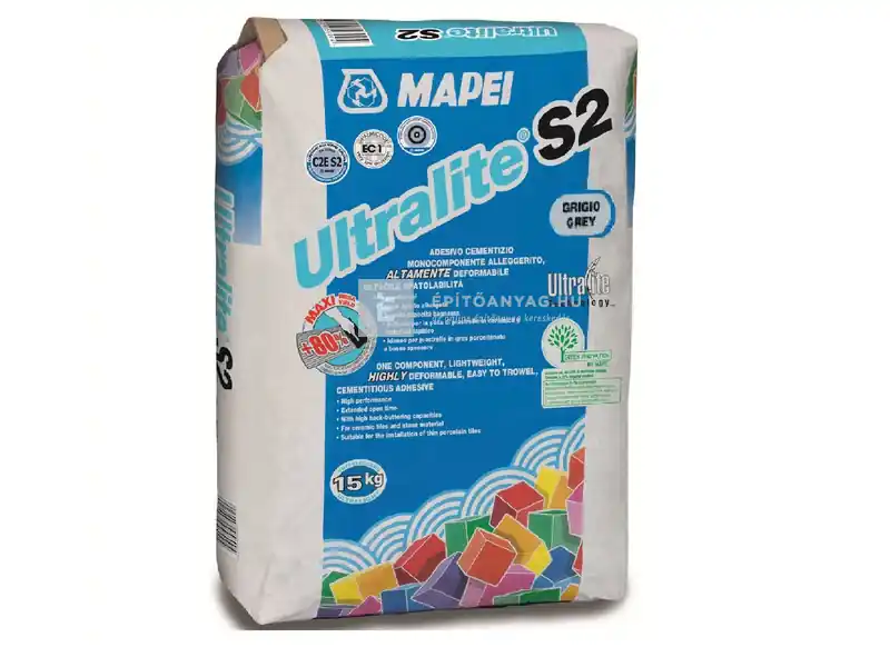 Mapei Ultralite S2 Flex kerámiaburkolat-ragasztó C2E S2 szürke 15 kg Azonnali szállítás