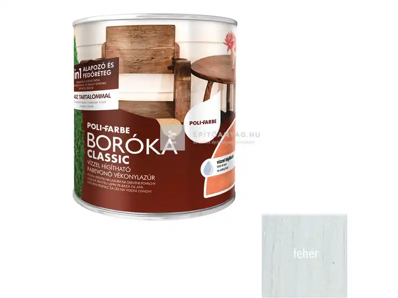 Akció Poli-Farbe Boróka vízzel hígítható vastaglazúr fehér 0,75 l