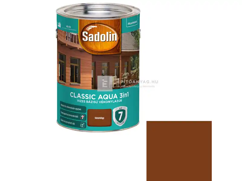 Biztonságos fizetés Sadolin Classic Aqua vékonylazúr selyemfényű sötéttölgy 5 l