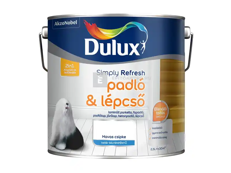 Végkiárusítás Dulux Simply Refresh padló & lépcső festék havas csipke 2,5 l