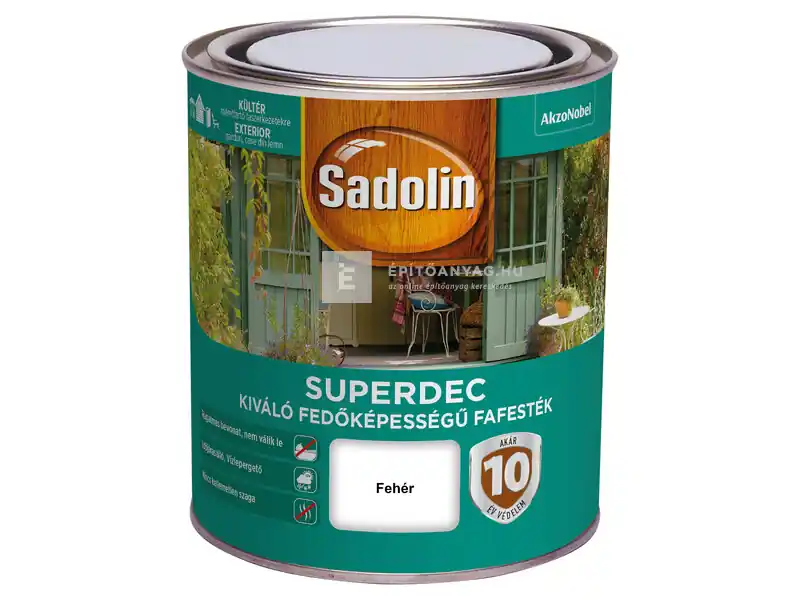 Különleges ajánlat Sadolin Superdec vizesbázisú fafesték selyemfényű fehér 0,75 l