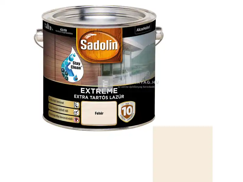 Legkelendőbb Sadolin Extreme vizesbázisú vastaglazúr selyemfényű fehér 2,5 l