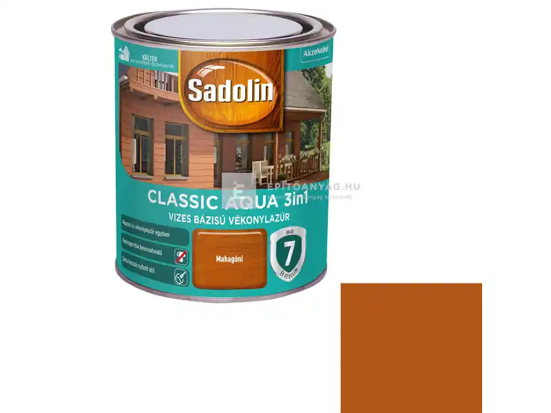 Szuper akció Sadolin Classic Aqua vékonylazúr selyemfényű mahagóni 0,75 l