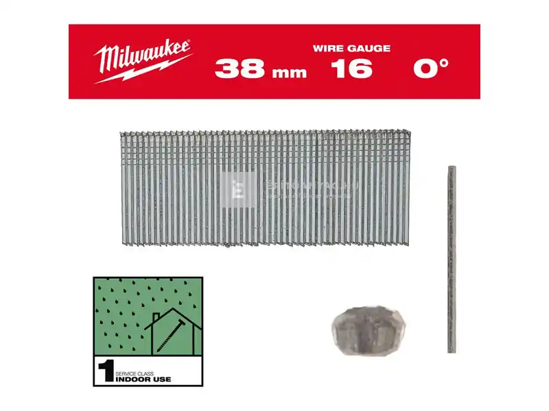 Milwaukee fej nélküli finiselő szeg szegbelövőhöz, galvanizált, 1,6x38 mm, 0°, SC1, 2500 db Biztonságos fizetés