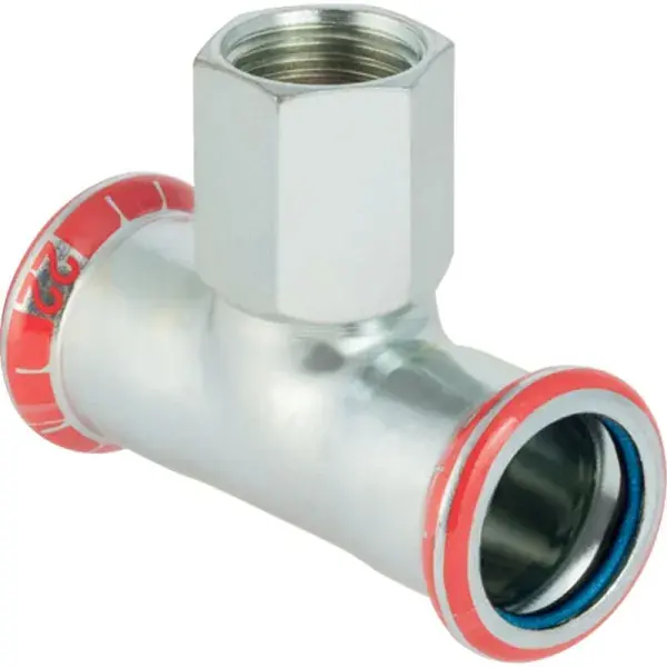Akció Geberit Mapress szénacél belső menetes T-idom (FKM kék): d=88.9mm, Rp=3/4″, d1=88.9mm