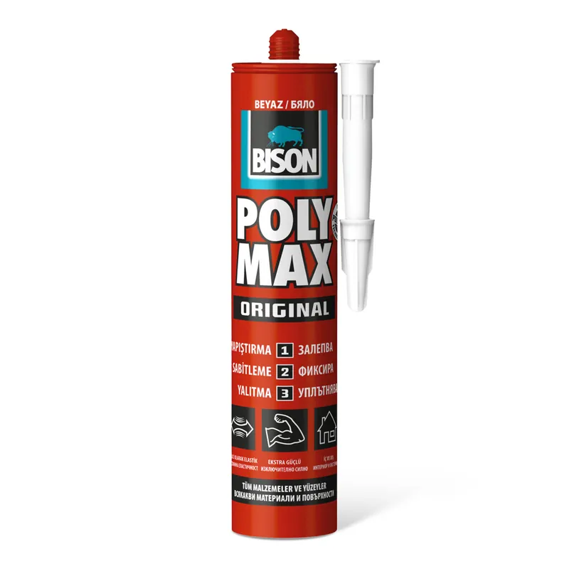 Prémium BISON Poly Max original fehér tömítő, SM polymer ragasztó, 465g