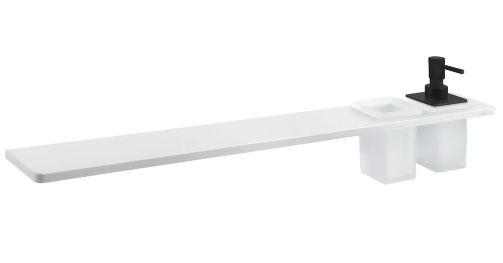 Szuper akció SAPHO ABELINE rockstone polc, 2 furattal, 1 pohárral, 1 szappanadagolóval, 800x12x100mm, matt fehér/fekete (AE802-0101-03)