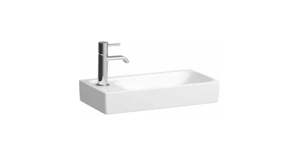 Laufen MEDA Kézmosó 46 × 23,5 cm, aszimmetrikus, bal oldali armatúrapaddal, túlfolyónyílás nélkül, 1 csaplyukkal, Fehér LCC H8151144001131 Akciós ár