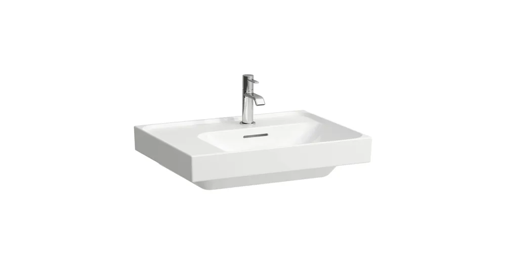 Laufen MEDA Mosdó 60 × 46 cm, bal polcos, alsó éle csiszolt, egy csaplyuk, középen, Fehér H8181120001041 Prémium