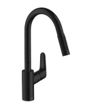Vedd meg online Hansgrohe Focus egykaros konyhai csaptelep kihúzható zuhannyal, matt fekete 31815670