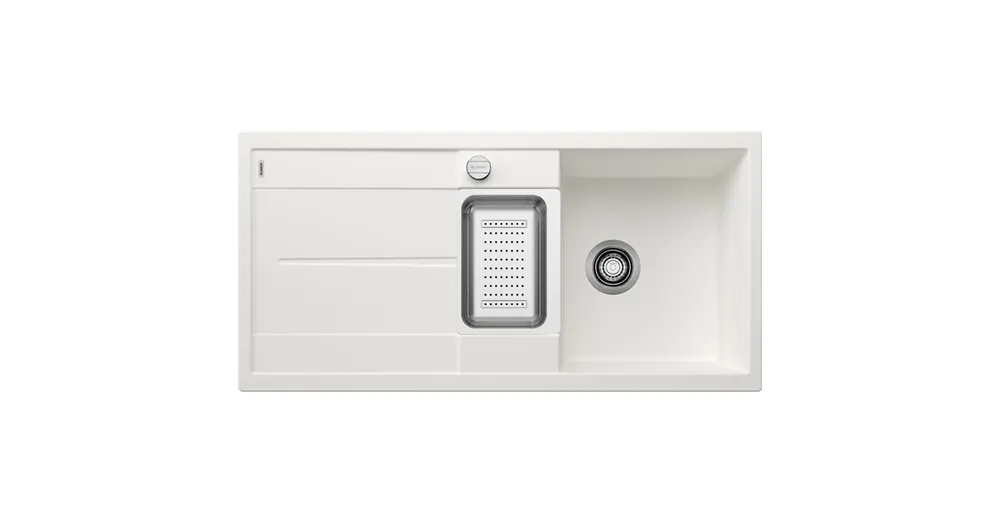 Kedvezményes ár BLANCO METRA 6 S másfél medencés, 100x50 cm-es gránit mosogató, csepegtetőtálcával, lefolyószabályozóval, fehér 513046