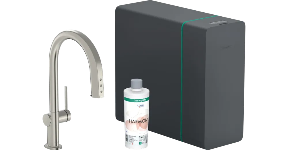 Alacsony ár Hansgrohe Aqittura M91 Vízszűrős konyhai csaptelep és szódakészítő rendszer 210, kihúzható zuhanyfejjel, 1jet, sBox nemesacél felület 76836800