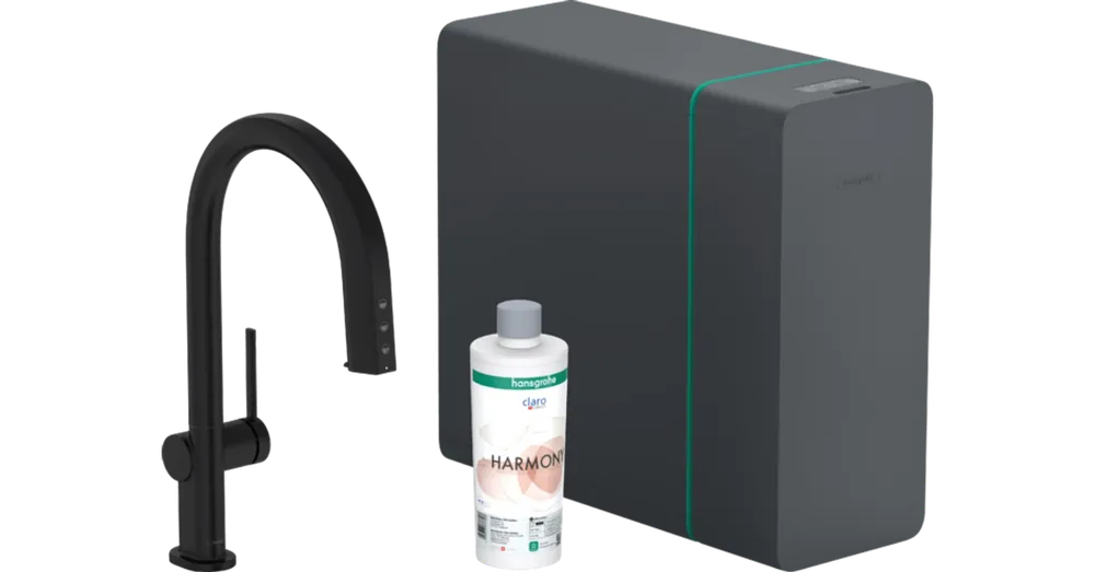 Hansgrohe Aqittura M91 Vízszűrős konyhai csaptelep és szódakészítő rendszer 210, kihúzható zuhanyfejjel, 1jet, sBox, Matt Fekete 76838670 Különleges ajánlat