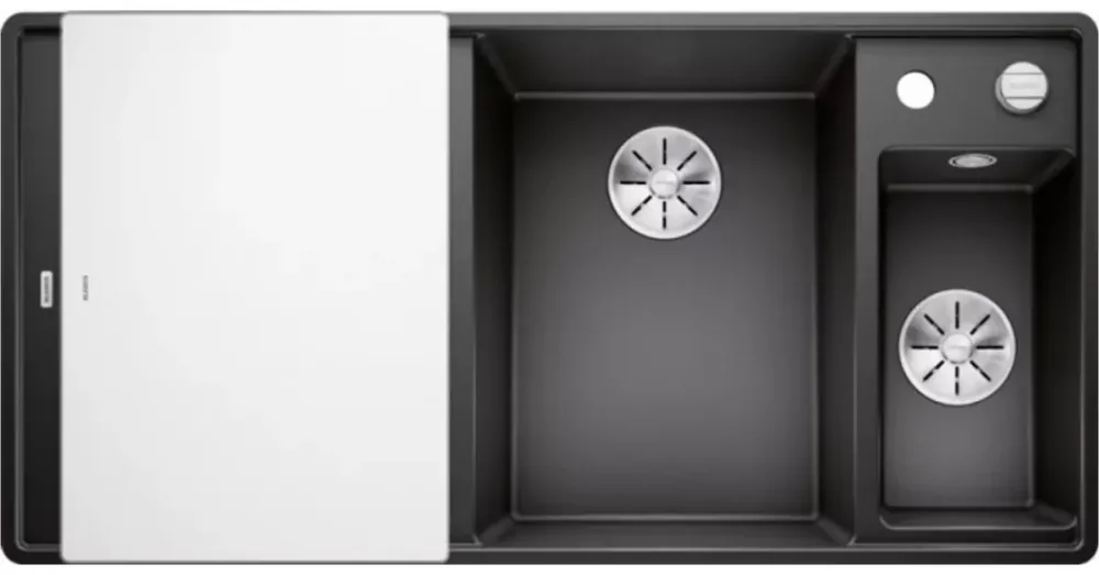 Olcsó Blanco Axia III 6 S-F fekete Silgránit mosogató excenterrel, üveg vágólappal, jobbos 525854