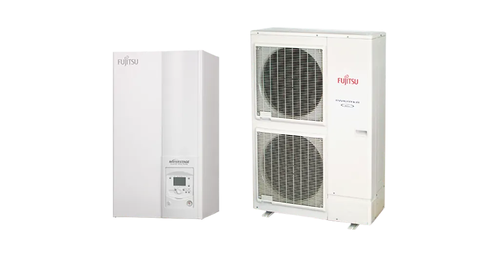 Akció Fujitsu Waterstage High Power V2 HP 14/3F WSYK160DG9 / WOYK140LCTA levegő-víz osztott hőszivattyú, 3 fázisú, R410A, (13,5kW)