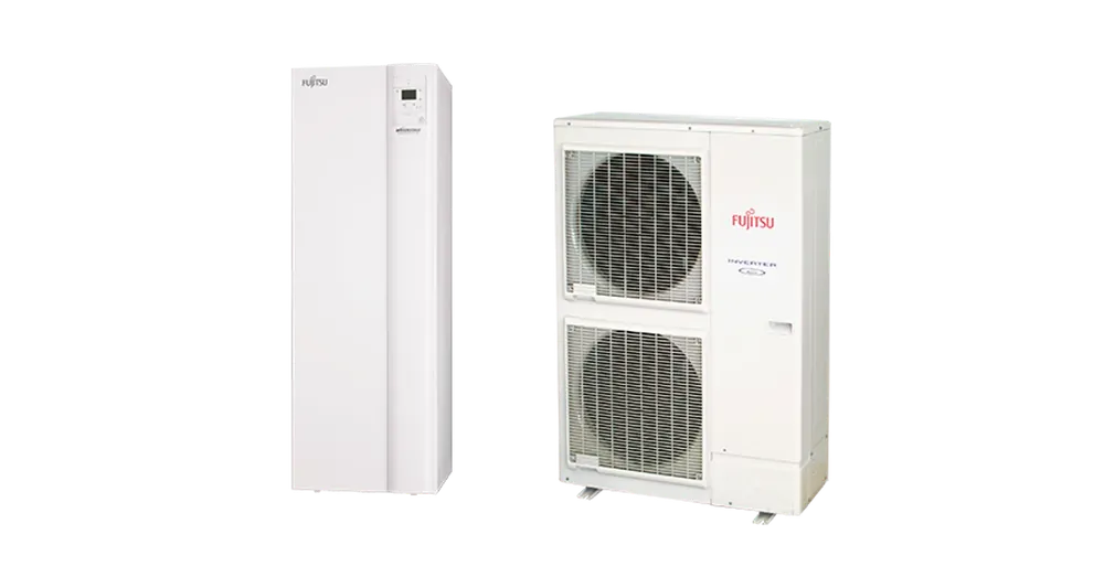 Legnépszerűbb Fujitsu Waterstage High Power HPDUO 11/3F WGYK160DG9 / WOYK112LCTA levegő-víz osztott hőszivattyú, 190 literes HMV tartállyal, 3 fázisú, R410, (10,8kW)