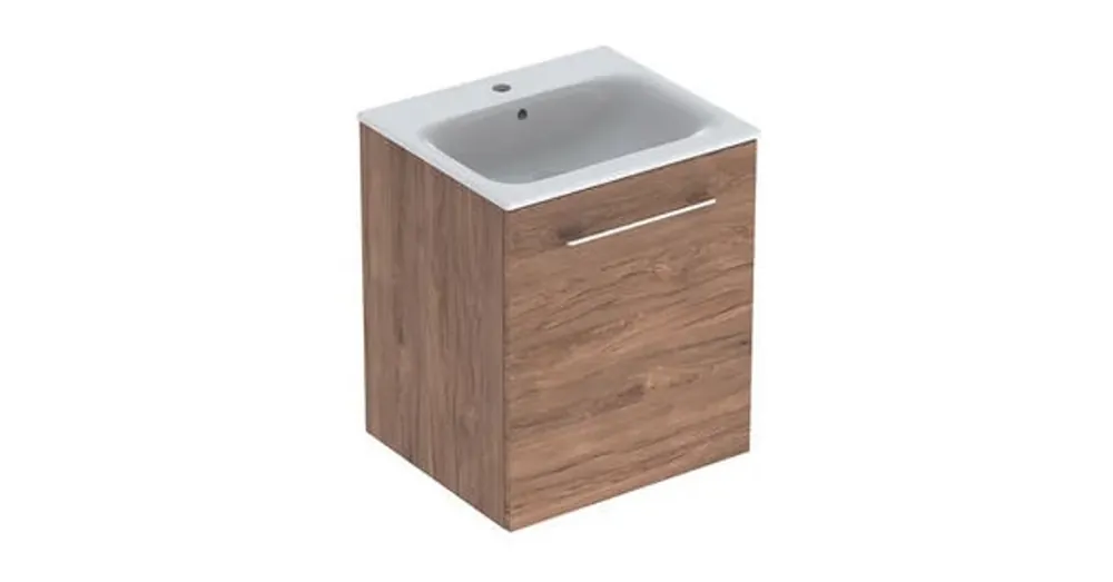 Geberit Selnova Square mosdószekrény, keskeny peremű mosdóval, egy ajtós, Feketedió hickory/Melaminos faszerkezet 501.250.00.1 Különleges ajánlat