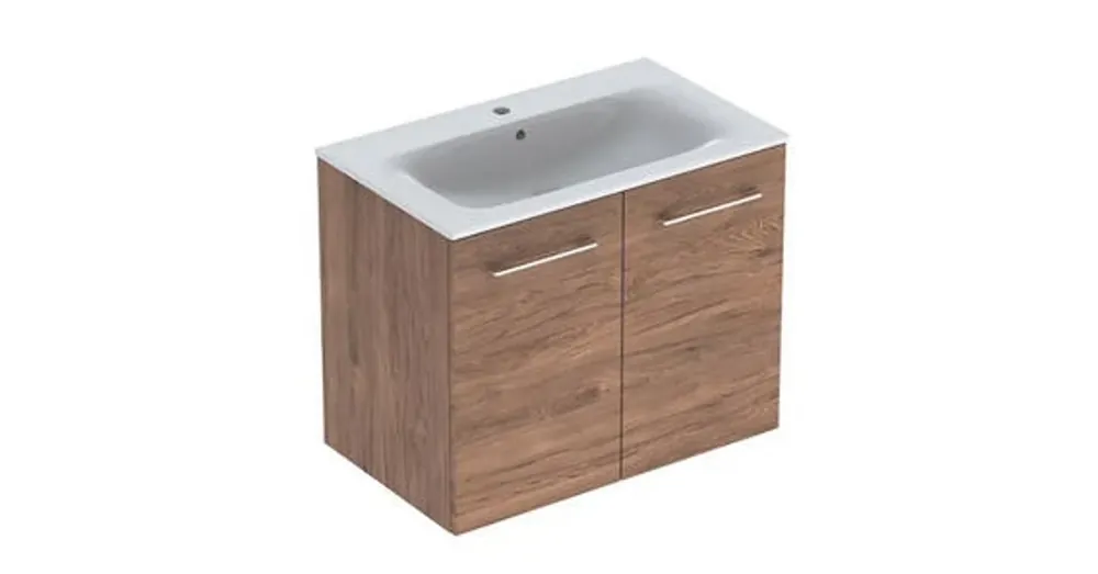 Kedvezmény Geberit Selnova Square mosdószekrény, keskeny peremű mosdóval, két ajtós, Feketedió hickory/Melaminos faszerkezet 501.258.00.1