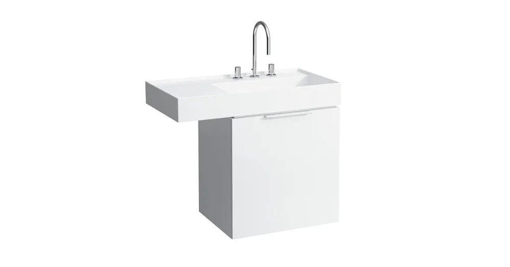 Bestseller LAUFEN KARTELL BY LAUFEN Mosdó, polcfelület bal oldalon, speciálisan fedett lefolyóval túlfolyónyílás nélkül, egy csaplyukkal , Fehér LCC bevonattal H8103394001111