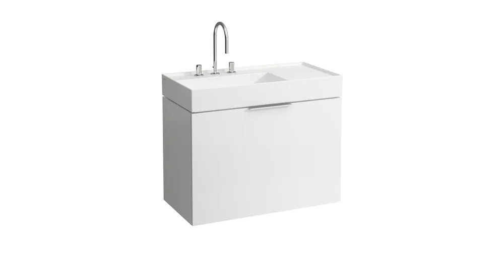 Legkelendőbb LAUFEN KARTELL BY LAUFEN Mosdó, polcfelület jobb oldalon, speciálisan fedett lefolyóval három csaplyukkal, túlfolyónyílás nélkül , Fehér H8103380001581