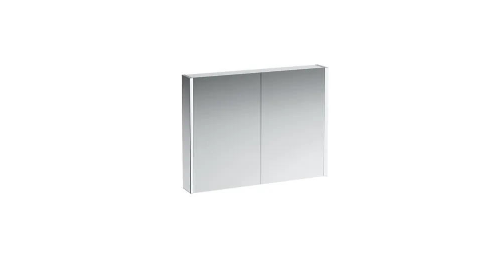 Újdonság LAUFEN FRAME 25 Tükrös szekrény, alumínium, 2 LED világító elemmel és alsó háttérvilágítással, Fényes fehér H4086739001451