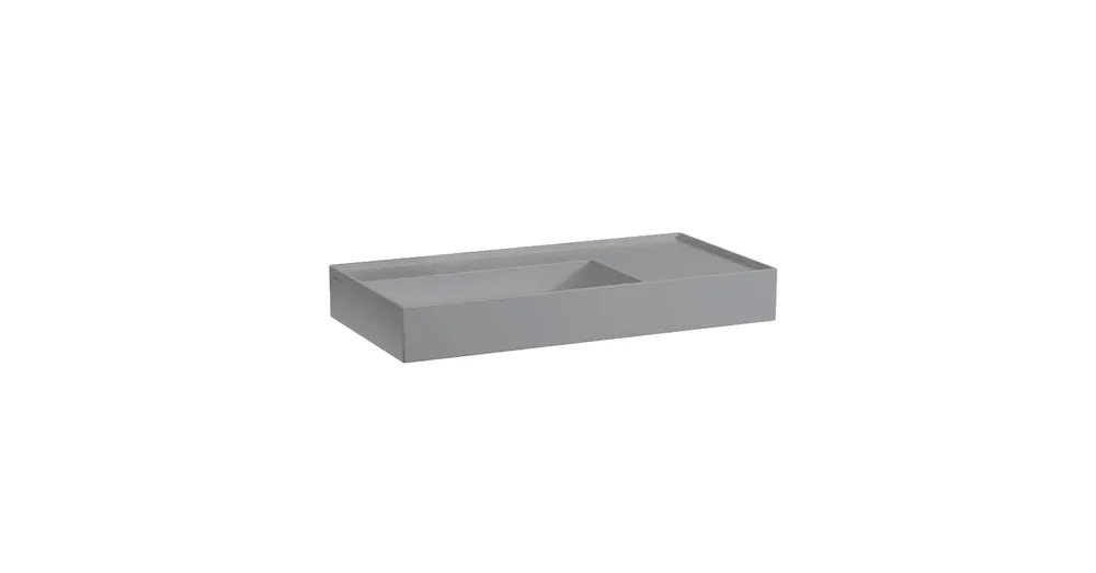 LAUFEN Kartell LAUFEN Mosdó jobb oldali pulttal, rejtett túlfolyóval, a mosdó alja csiszolt, túlfolyónyílás nélkül, csaplyuk nélkül, Graphite matt H8183387581121 Legnépszerűbb