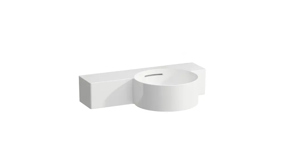 Expressz szállítás LAUFEN VAL Kézmosó, kör alakú, bal oldali polccal, 430 mm-re vágható, csaplyuk nélkül, Fehér LCC Active bevonattal H815284A001091