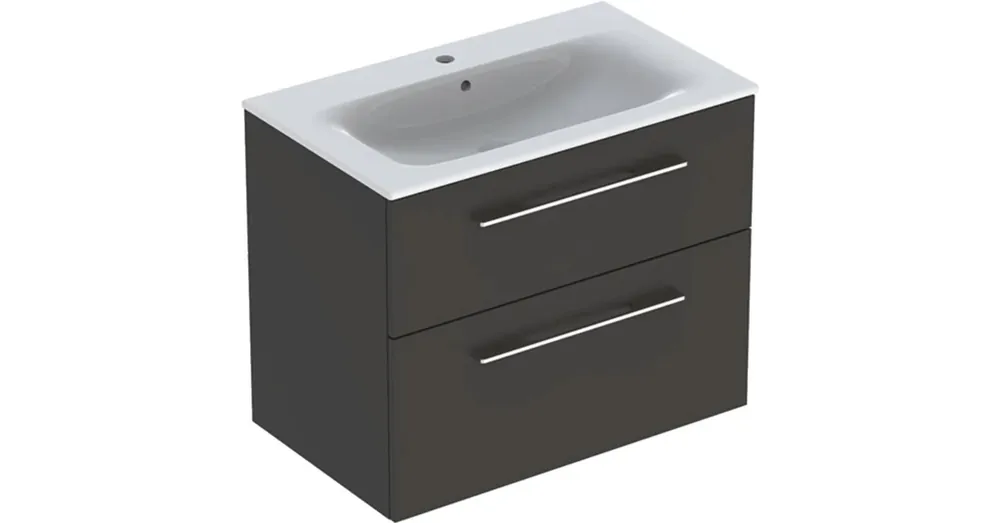 Geberit Selnova Square 2 fiókos mosdószekrény 80 cm, keskeny peremű mosdóval, matt láva 501.241.00.1 Vásárlói kedvenc